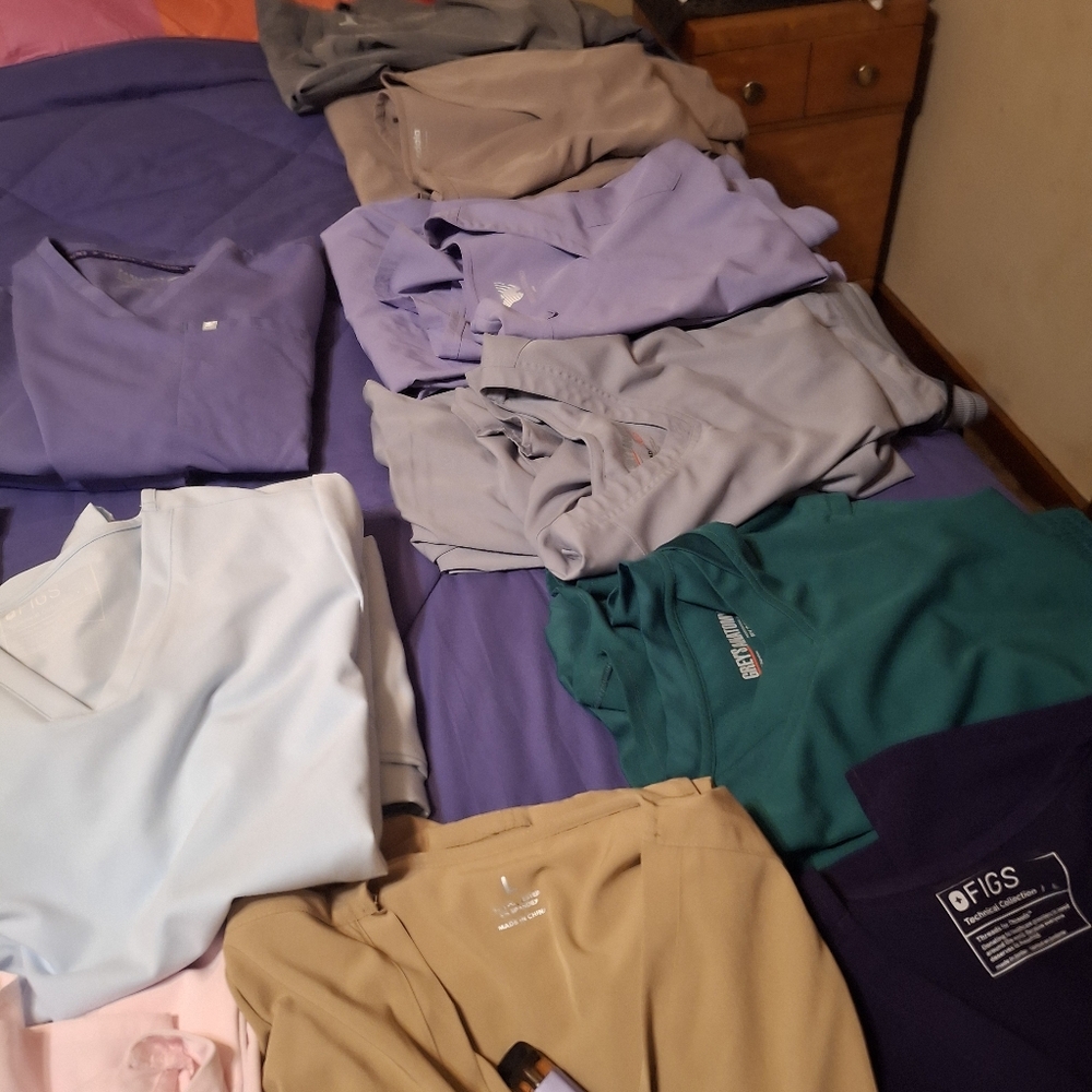 FIGS Casual Button Down Shirt in Green and Purple